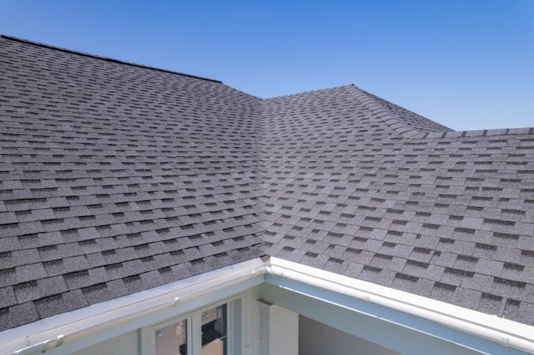 Close up view on asphalt roofing shingles