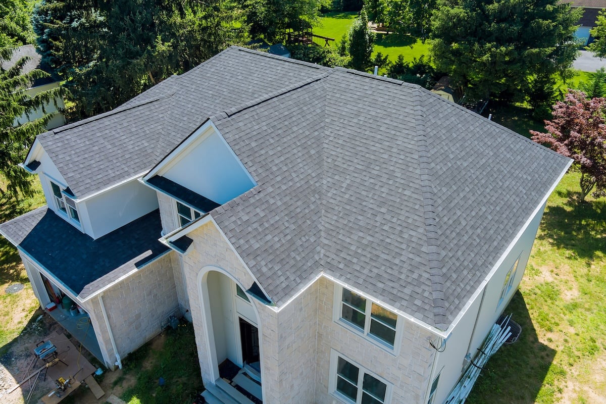 Aerial view of asphalt shingles