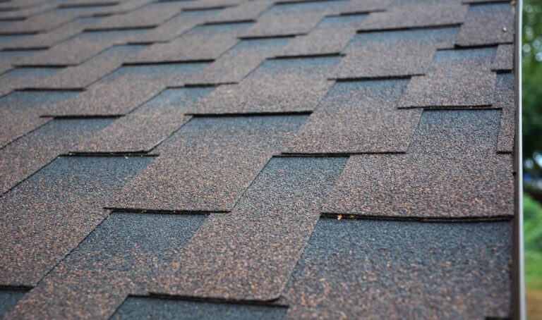 A close-up of asphalt shingles