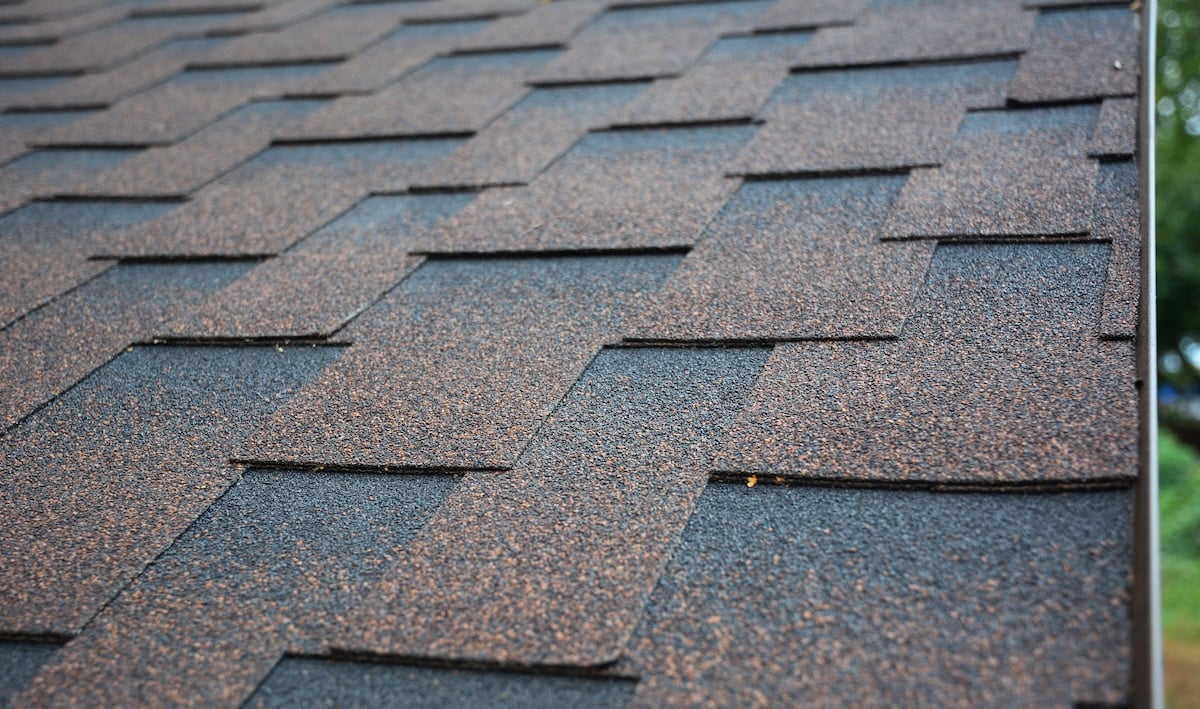 A close-up of asphalt shingles