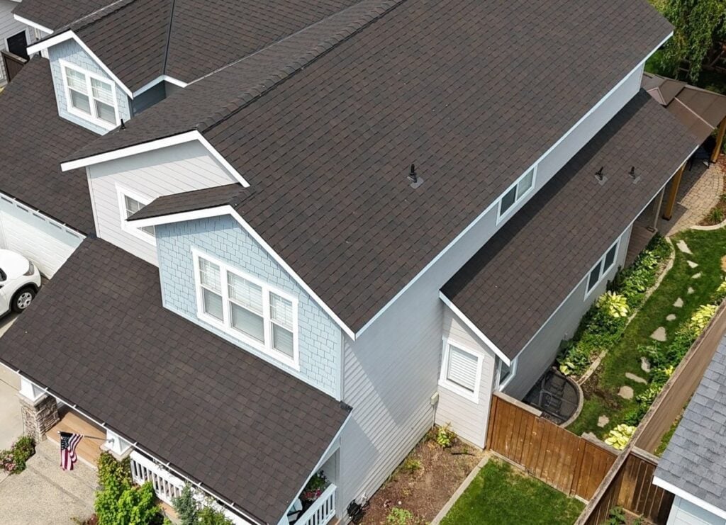 Dark asphalt shingle roof