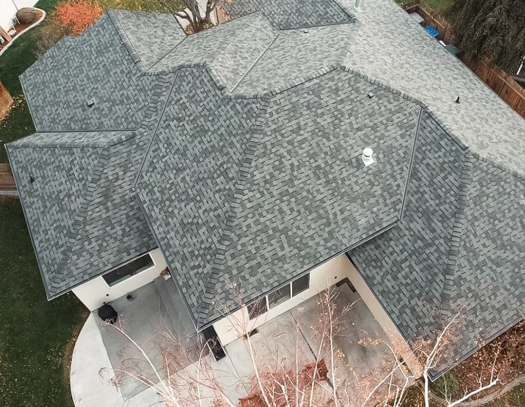 Aerial view of a new roof