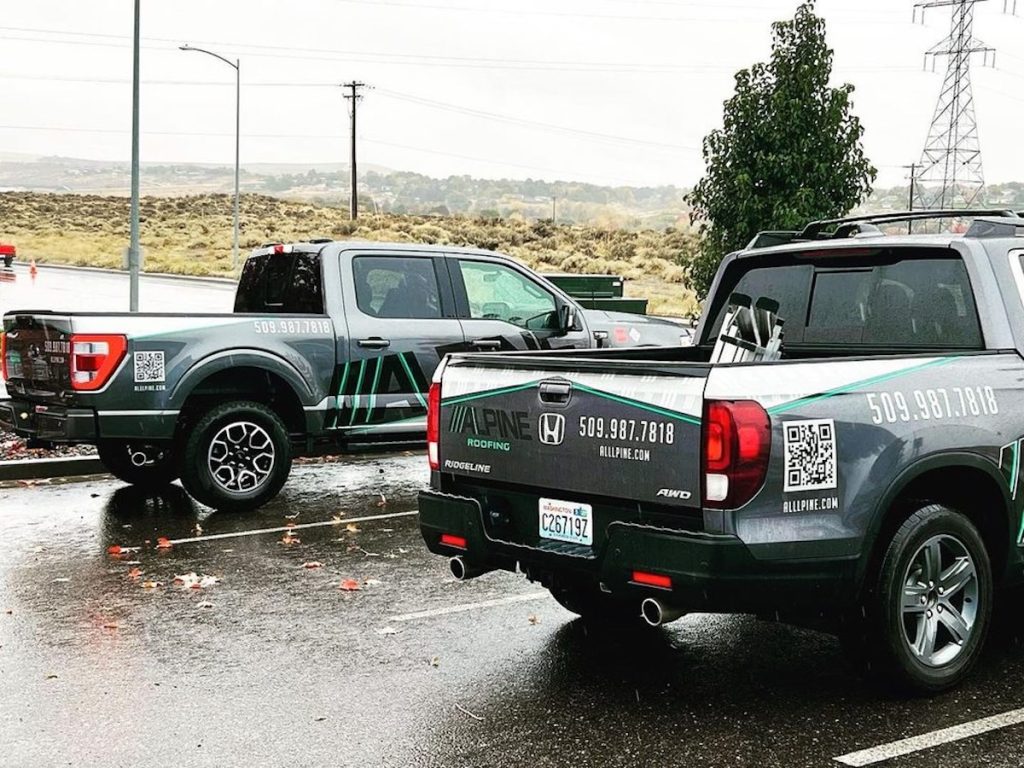 Alpine Roofing service truck in Spokane
